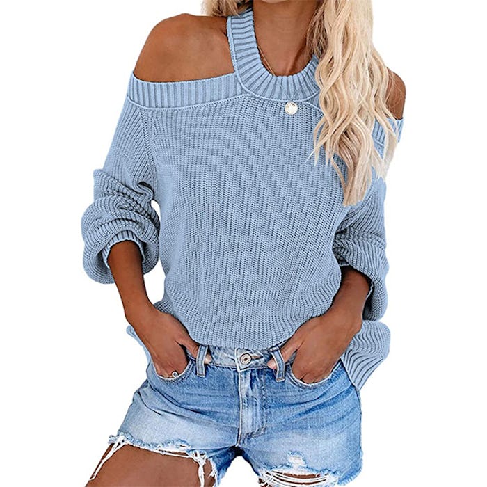 MissyLife Cold Shoulder Halter Neck Backless Sweater