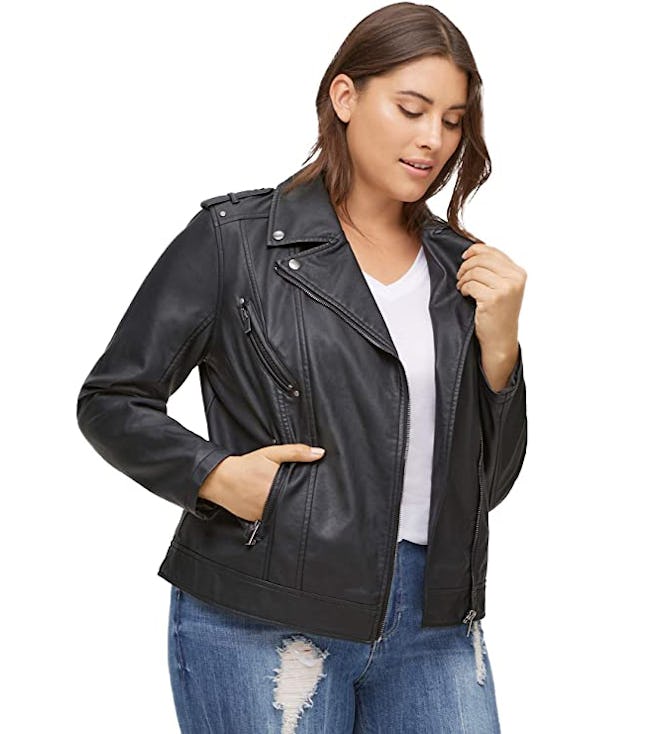 ellos Women's Plus Size Faux Leather Moto Jacket
