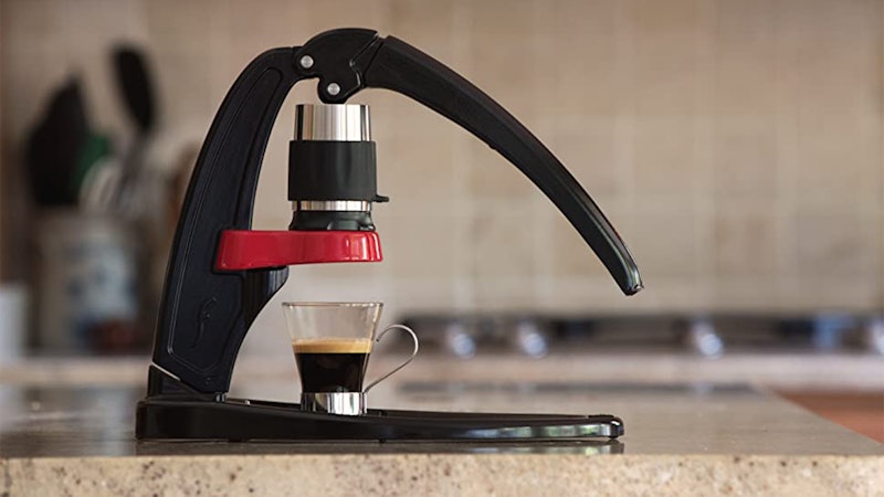 Manual espresso machine on counter