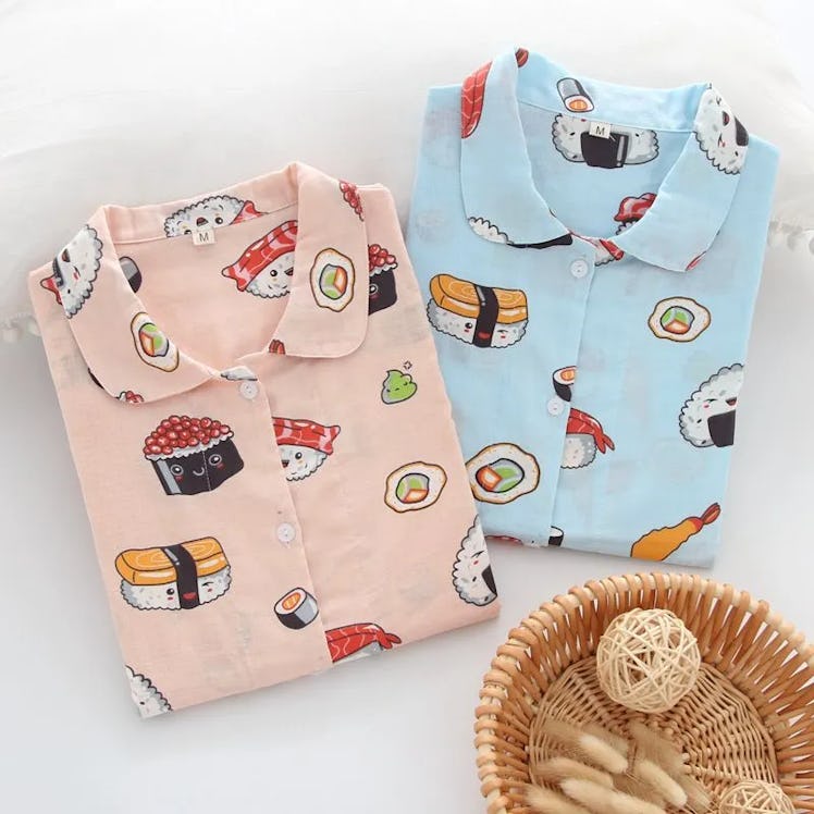 Somnus Pajama Set: Sushi Print Shirt + Pants 