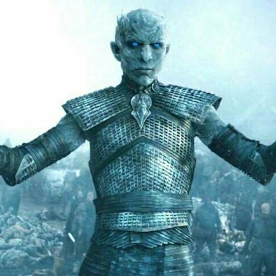 Night King raising hands in front of his army