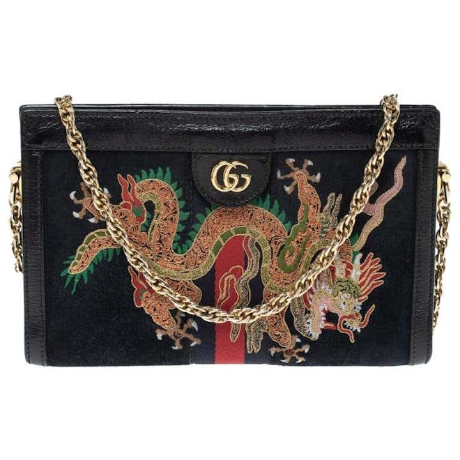 Black Suede and Leather Ophidia Dragon Bag