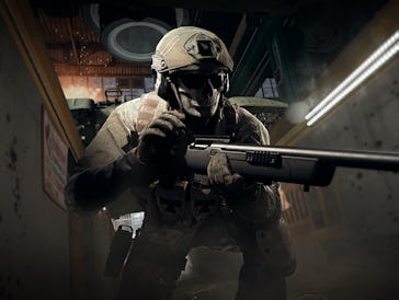 A character with a gun and ski mask walking around the secret Call of Duty: Warzone Season 6 subway ...