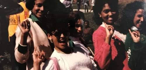 Kamala Harris in a photo with her sorority sister happily posing and smiling