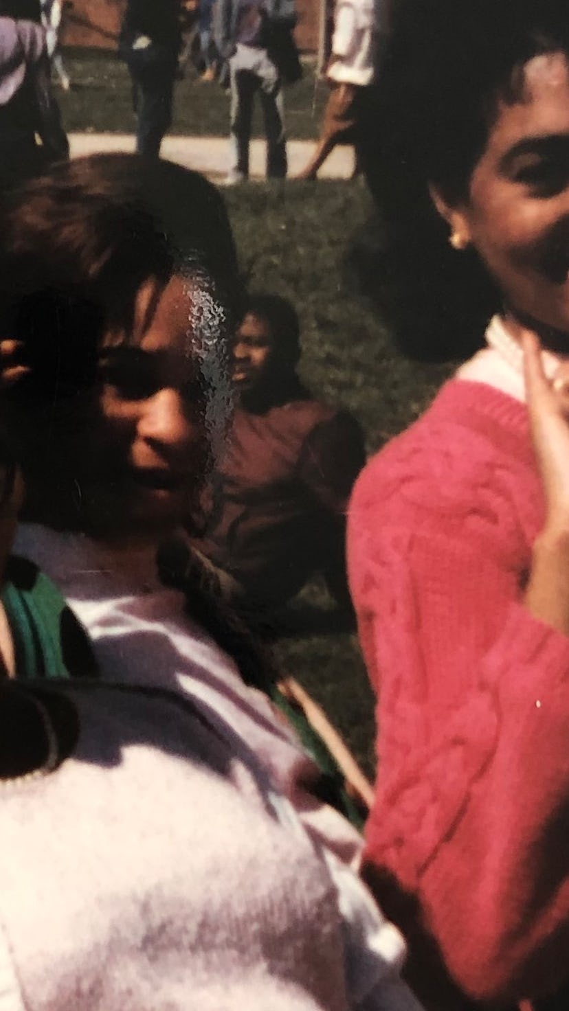 Kamala Harris in a photo with her sorority sister happily posing and smiling