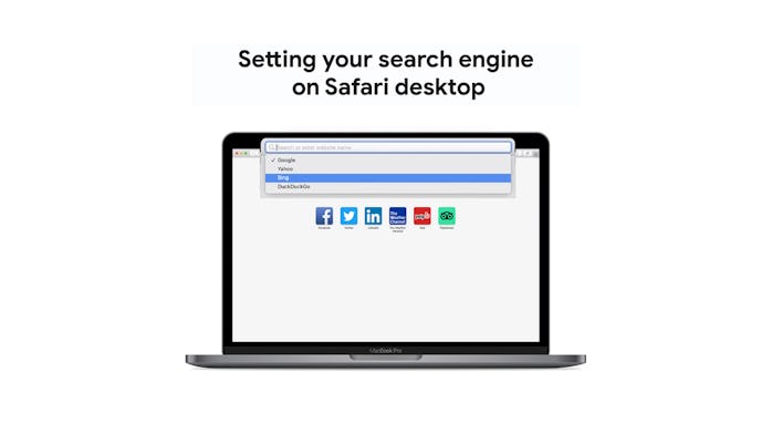 Macbook showing search engine dropdown menu in Safari
