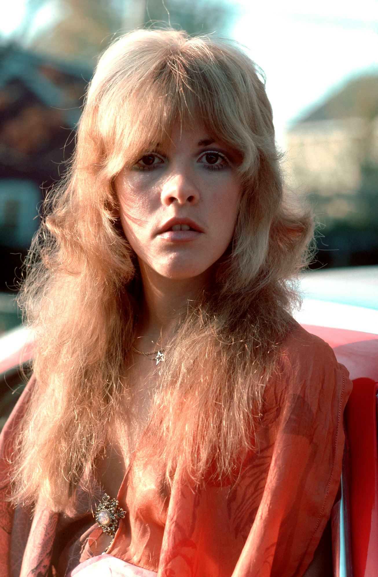 Stevie Nicks with fluffy blonde hair.
