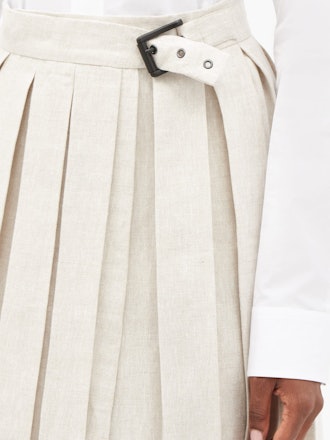 Buckled Pleated Linen Mini Skirt