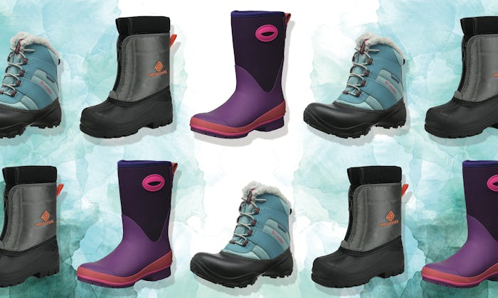 A collage with some of the best snow boots for kids