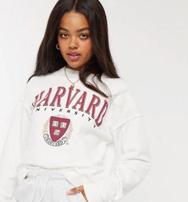 Stradivarius Harvard Collegiate Sweatshirt In White