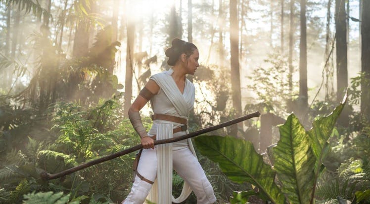 Daisy Ridley, who plays Rey in the 'Star Wars' franchise, walk through a jungle during the final fil...
