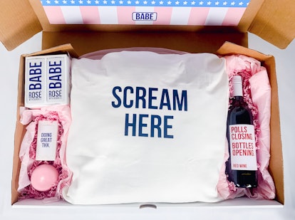 BABE Wine's Election Night Survival Kit features a pillow to scream into, wine, tissues, and more pa...