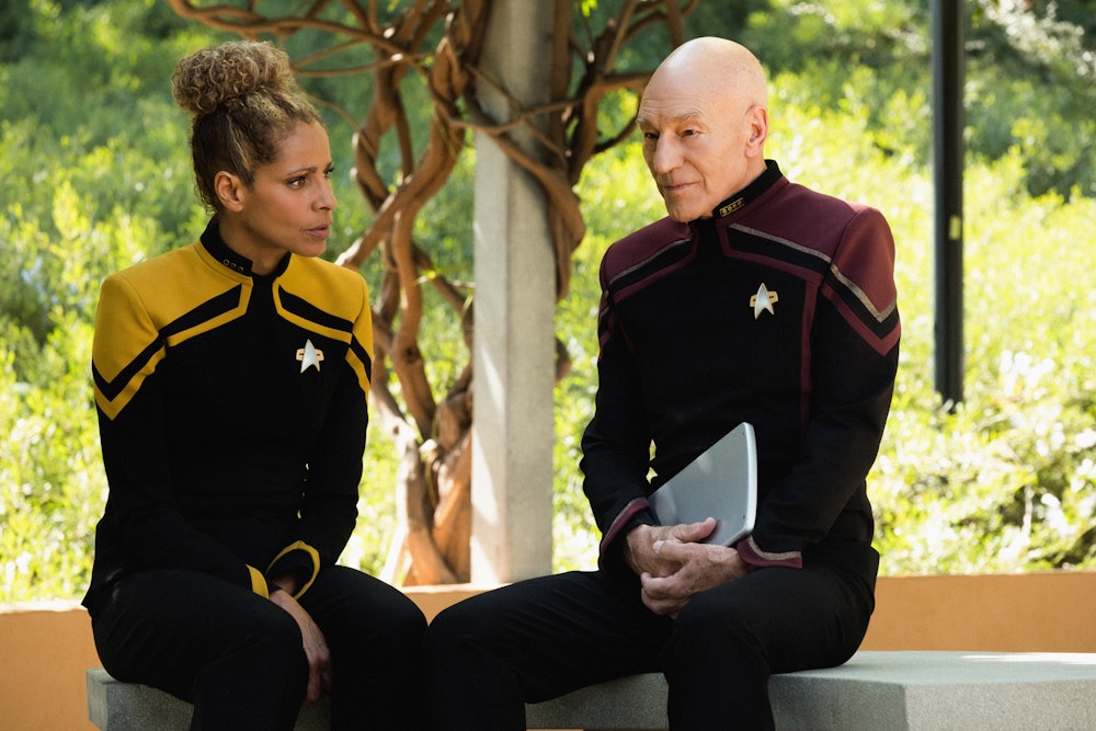 Michelle Hurd's Raffi opposite Patrick Stewart's Picard in Star Trek Picard