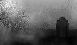 Old horror cemetery in the dark with vintage headstone on graveyard illustraion graphic design backg...