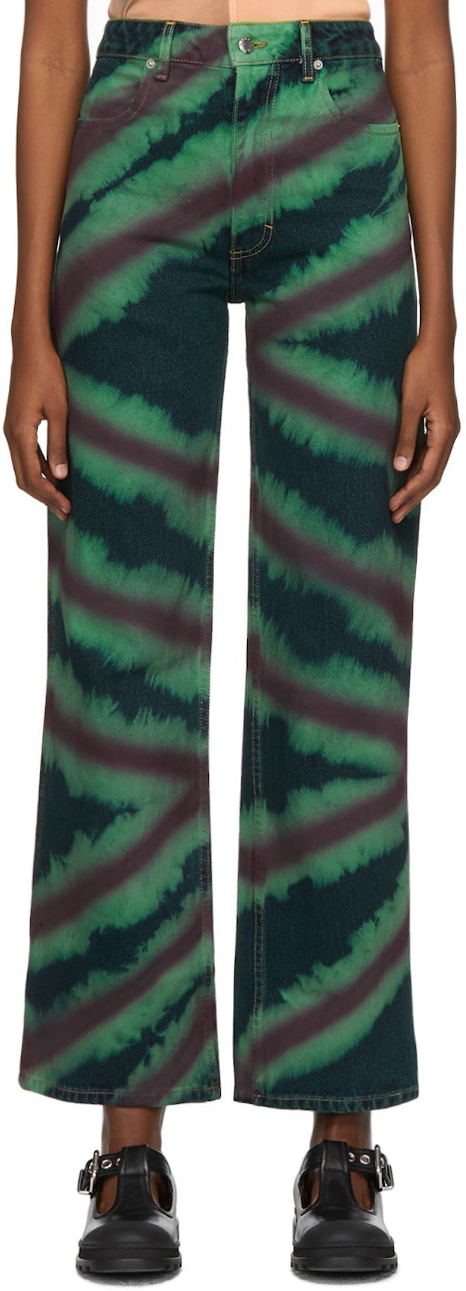 Green & Red Directional Spray Wide Leg Jeans