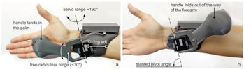 A Haptic PIVOT controller on a person's hand.