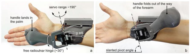 A Haptic PIVOT controller on a person's hand.
