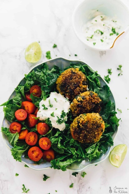 This quinoa pattie salad recipe is a great warm salad recipe to try in the winter