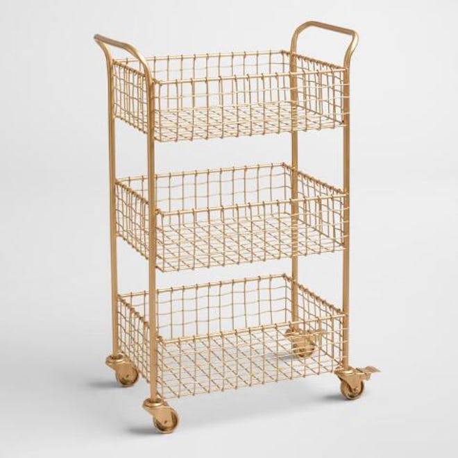 Gold Wire Basket 3 Tier Antonia Rolling Cart