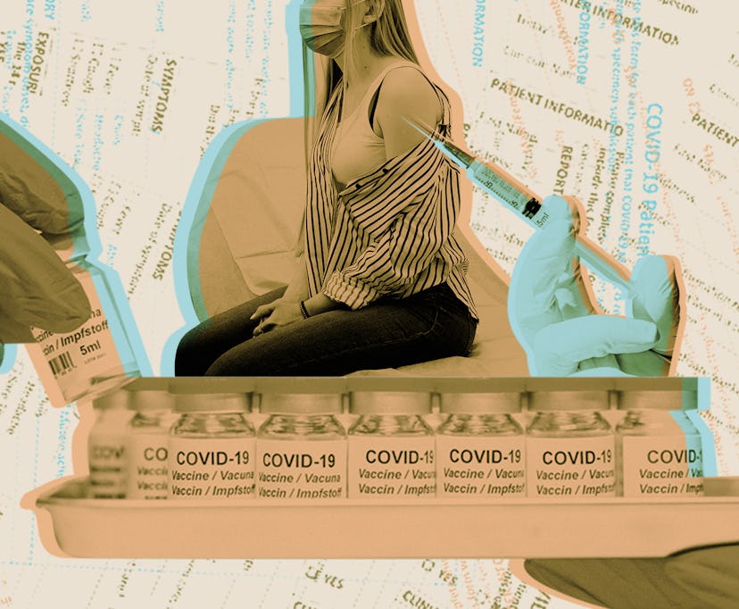 A woman gets a COVID vaccine shot.
