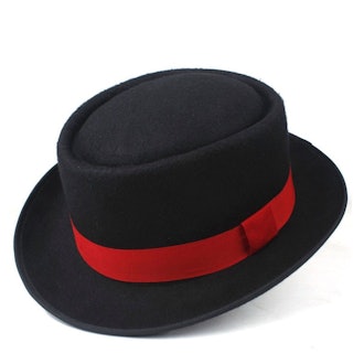 Red Ribbon Pop Jazz Hat Wool Flat Fedora Hat 