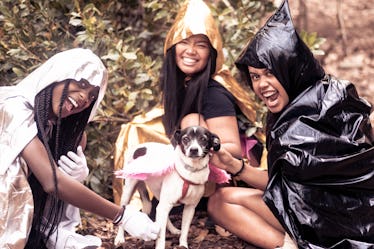 3 young women on Halloween