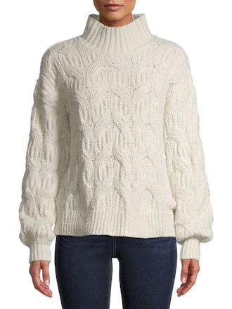 Time and Tru Women's Mockneck Cable Knit Sweater