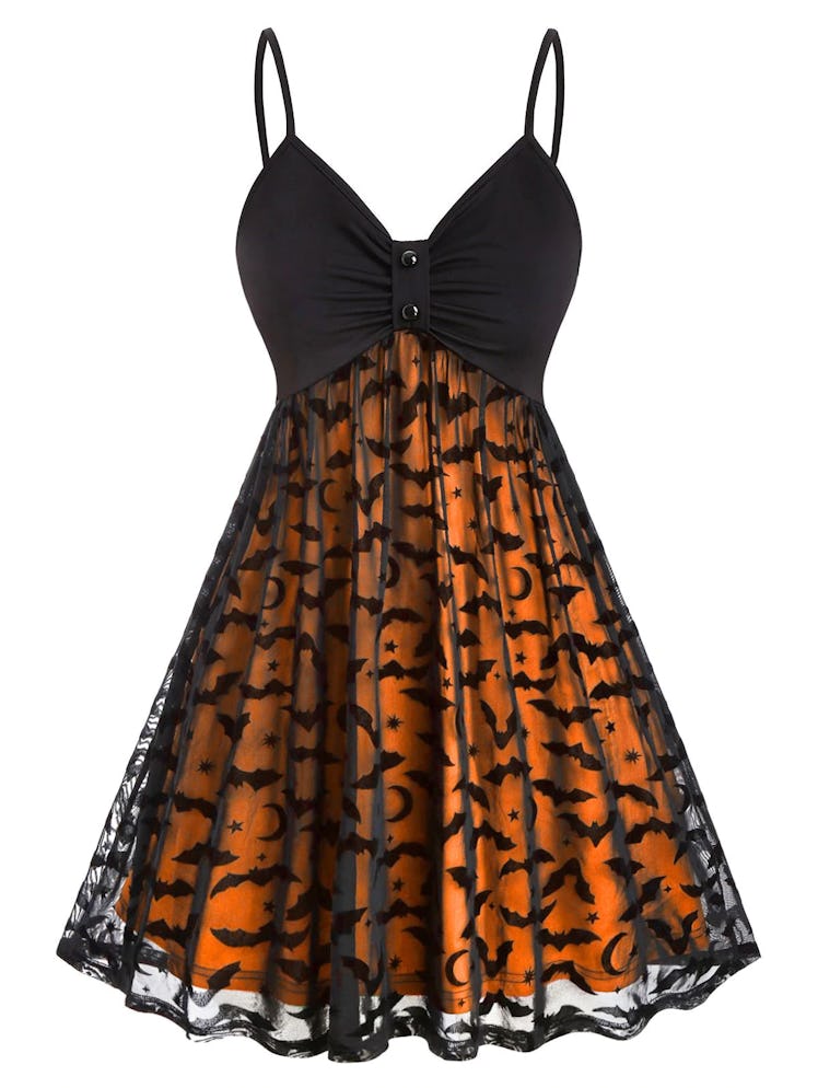 Rosegal Plus Size Halloween Neon Bat Mesh Dress - 5x