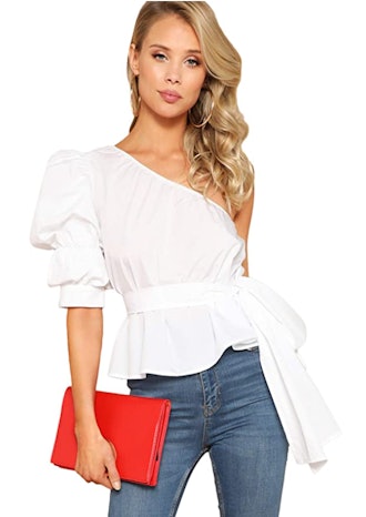 ROMWE One Shoulder Puff Sleeve Blouse