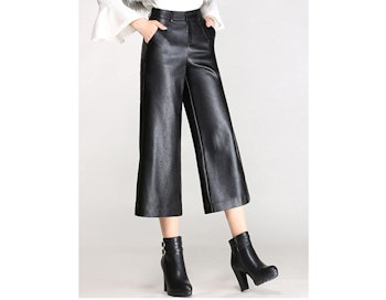 Tanming Faux Leather Wide Leg Pants