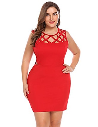 IN'VOLAND Women Plus Size Sexy Cut Out Sheath Cocktail Party Mini Bodycon Dress