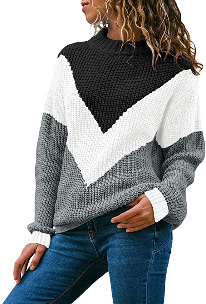 Acelitt Color-Block Round-Neck Knitted Jumper