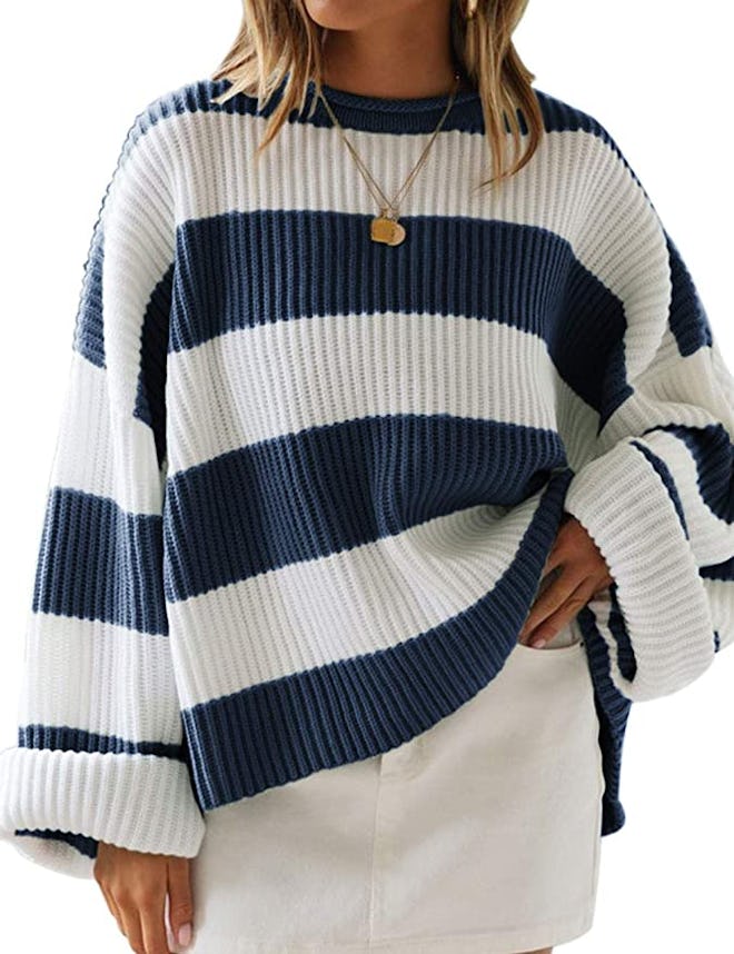 ZESICA Striped Oversized Knitted Pullover Sweater 