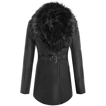 Bellivera Faux Leather Jacket With Detachable Faux Fur Collar