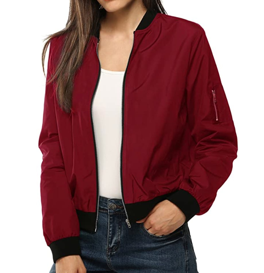 red bomber jacket women