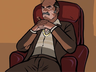 Illustration of Salvatore Leone from GTA sitting on a chair 