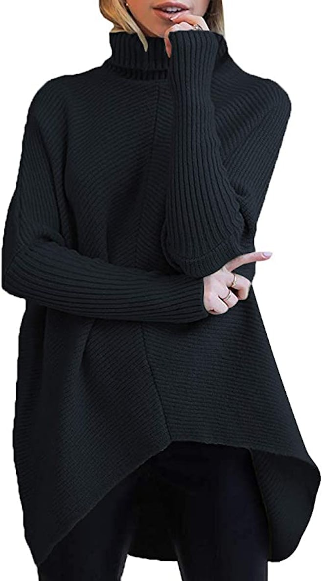 ANRABESS Batwing Asymmetric Turtleneck Sweater