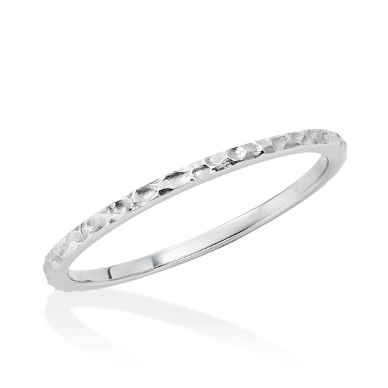 14k White Gold Hammered Thin Band Ring