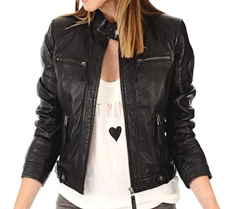 LEATHER FARM Lambskin Leather Bomber Jacket