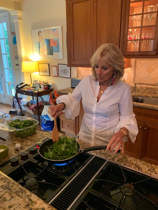 Jill Biden making her chicken parmesan recipe in her home 