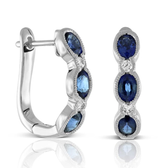 Sapphire & Diamond Hoop Earrings in 14K White Gold