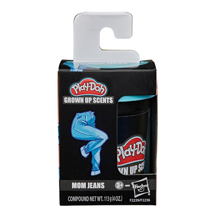 Play-Doh packaging for blue "mom jeans" scent