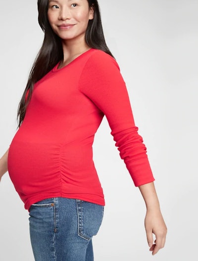 Maternity Waffle-Knit T-Shirt in Pure Red