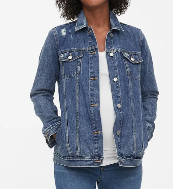 Maternity Icon Distressed Denim Jacket