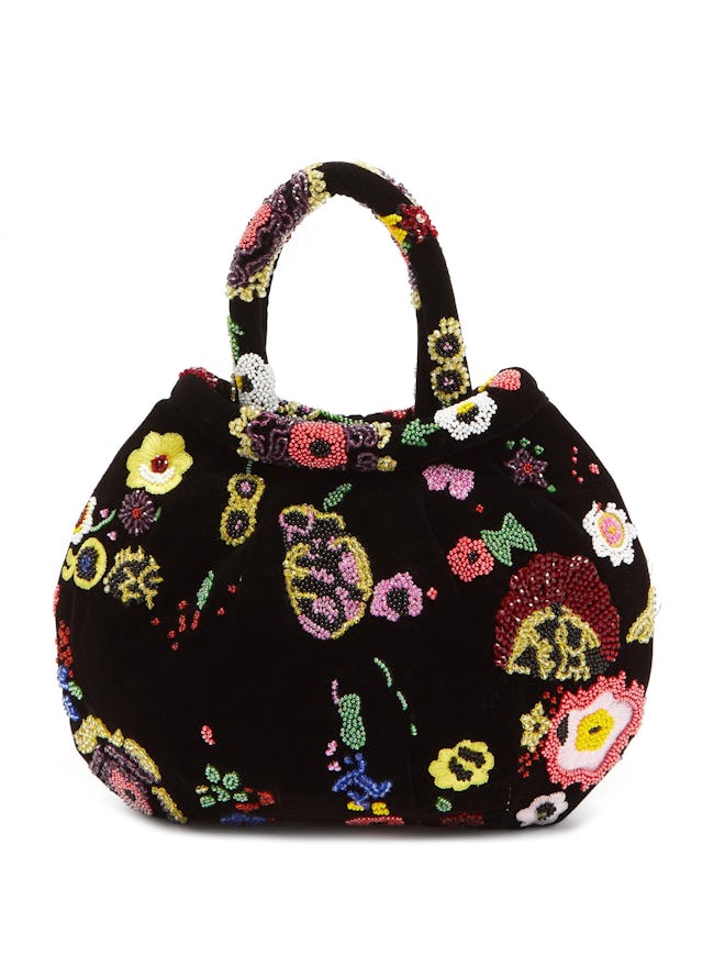 Louisa Floral-Beaded Velvet Handbag