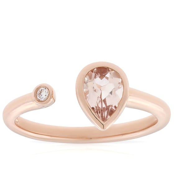 Morganite & Diamond Open Shank Ring in 14K Rose Gold