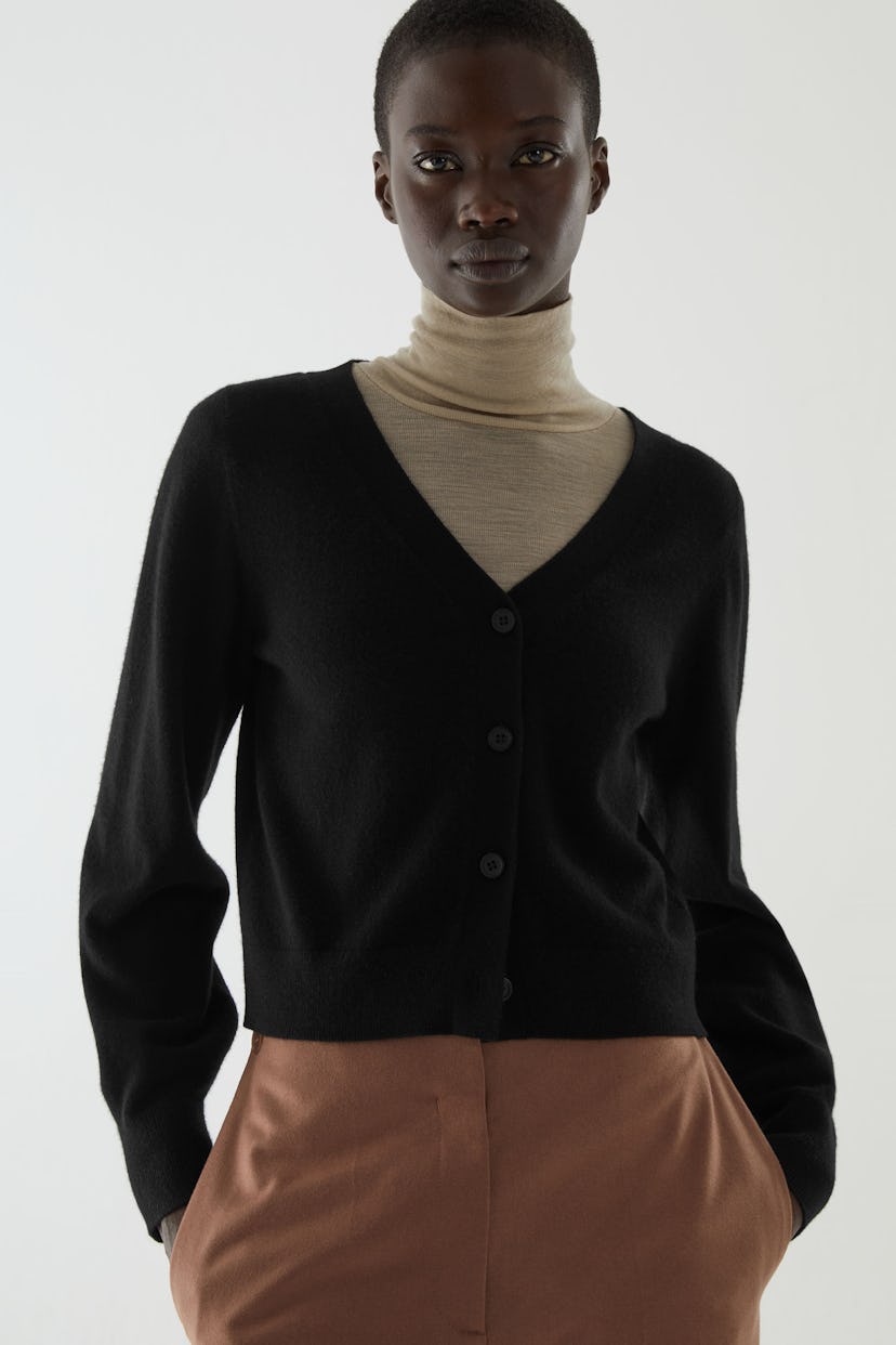 Knitted Balloon-sleeve Cashmere Cardigan