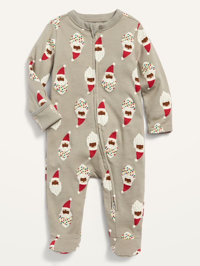 Unisex Santa-Print Footed One-Piece for Baby
