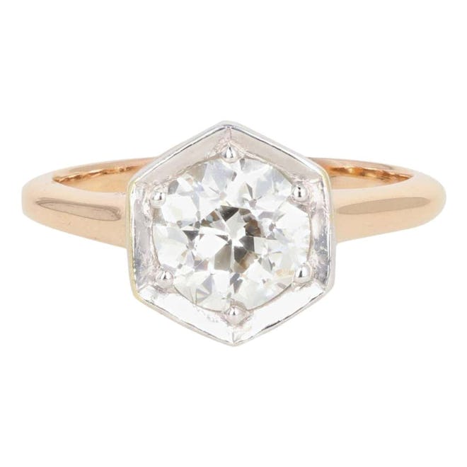 1.54 Carat Old European Diamond Rose Gold Engagement Art Deco Ring 