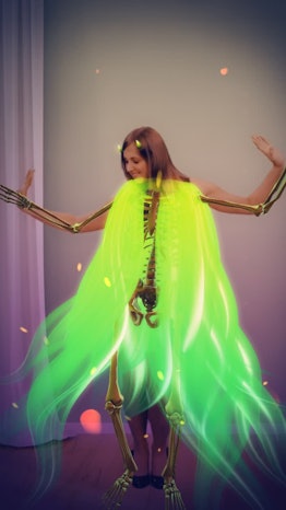 The Halloween Snapchat Lenses include body-tracking AR filters like the green cloak.